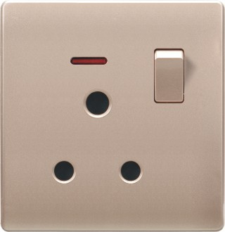 British Standard Golden 15A Round-Pinned Switched Socket Outlet with Neon