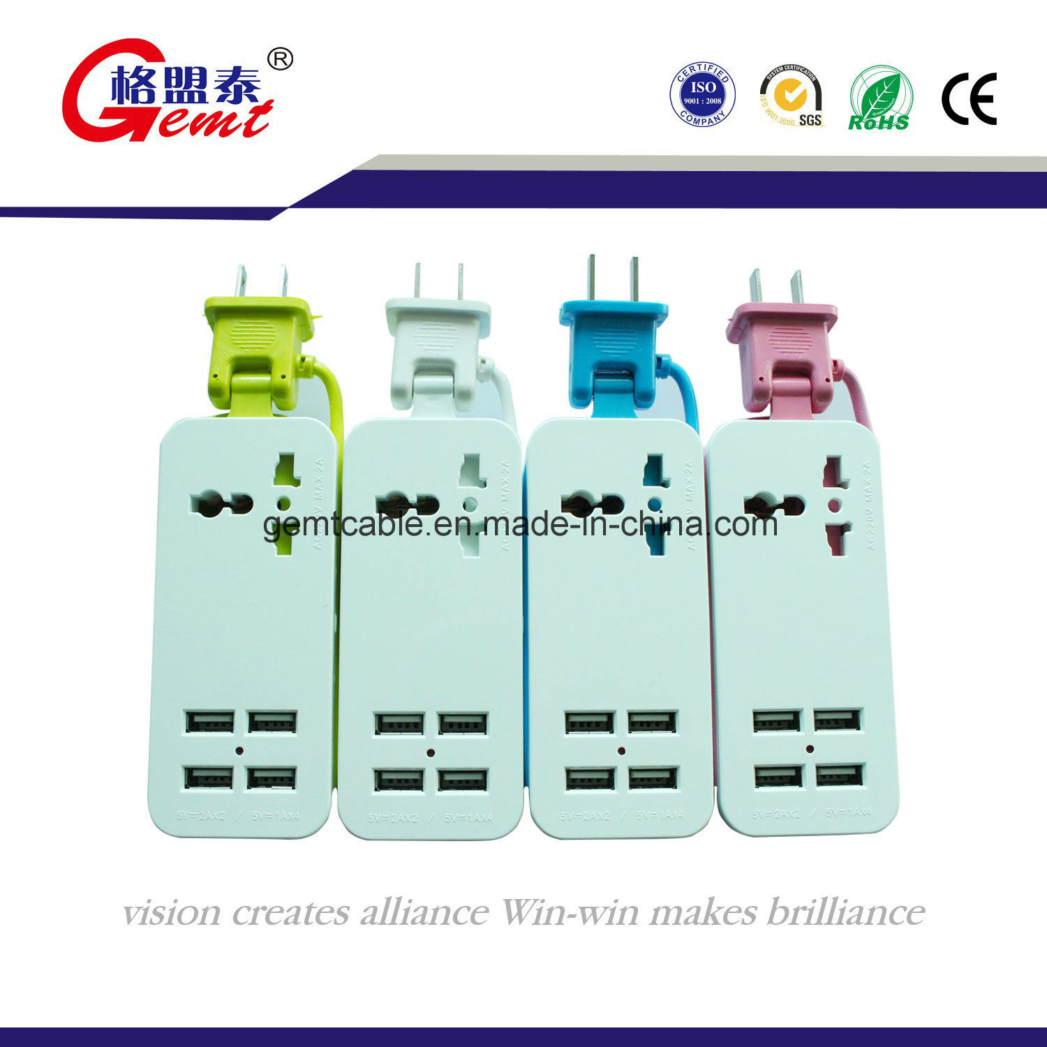 Portable Universal Electrical Travel Outlet Surge Protector Adapter 4USB with Child Protection