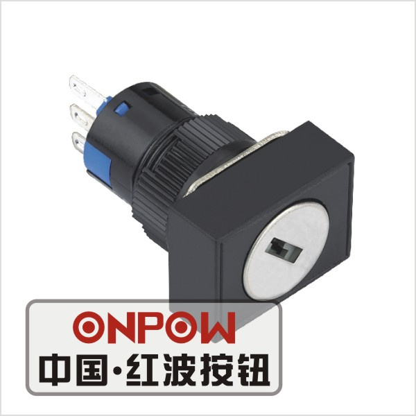 Onpow 16mm Key Lock Rectangular Selector Push Button Switch (LAS1-AJ-11Y/21) (Dia. 16mm) (CE, CCC, RoHS, REECH)
