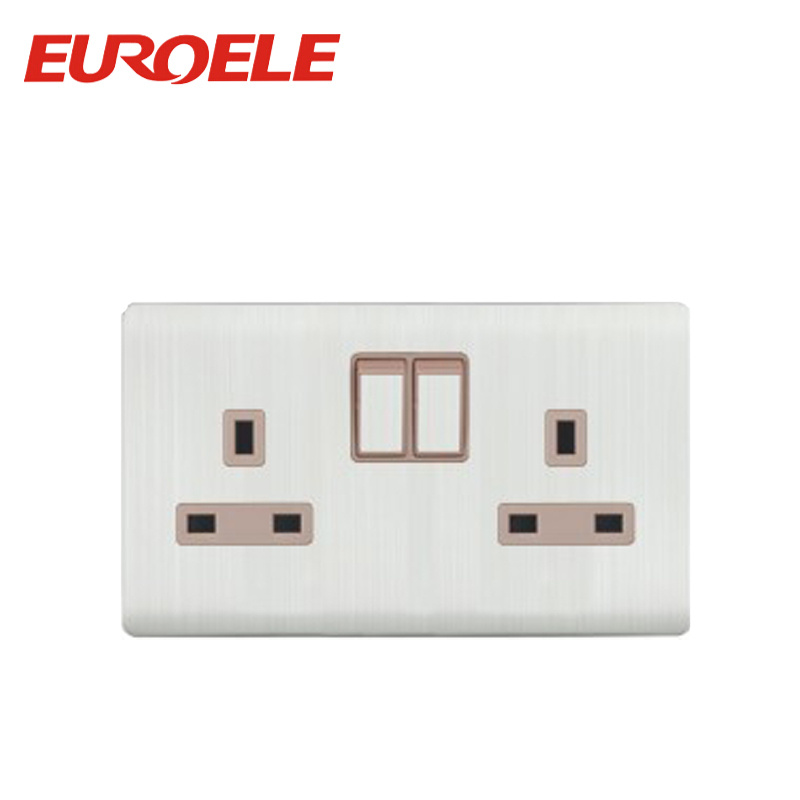 British Standard Aluminum Plate 2 Gang 13A Double Socket
