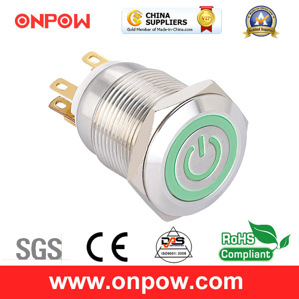Onpow 19mm Metal Pushbutton Switch (LAS1GQ-11ET/G/12V/S, CE, CCC, RoHS)