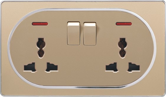 New Design Metal Surface Double 13A Square-Pinned Wall Socket and Two Gang Wall Switch UK Standard