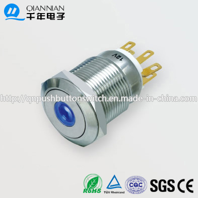 19mm 1no Nc/2no 2nc Resetable Self-Locking Flat DOT Illuminated IP67 Ik10 Push Button Switch
