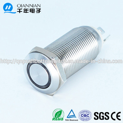 Qn12-D5 12mm Flat Ring LED Latching with Wire Push Button Switch