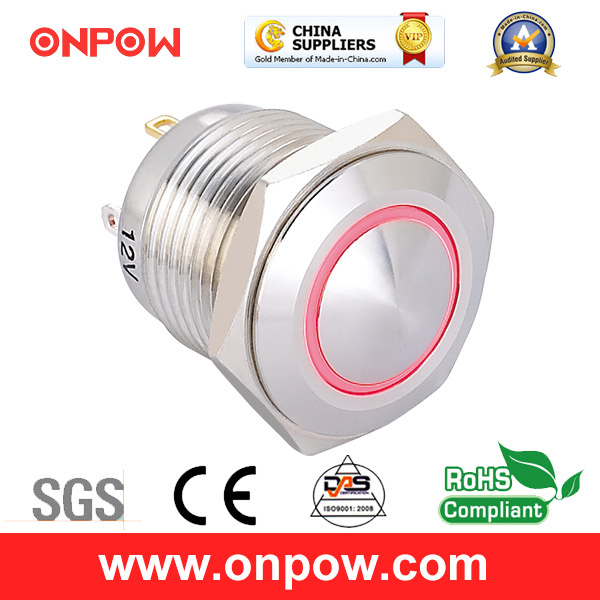 Onpow 16mm Illuminated Push Button Switch (GQ16B-10E/J/R/12V/S, CE, CCC, RoHS)