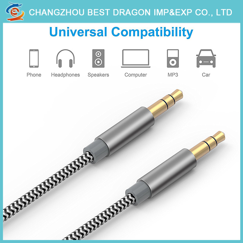 Silver Metal Plug 1m/2m/3m 3.5mm Aux Audio Cable