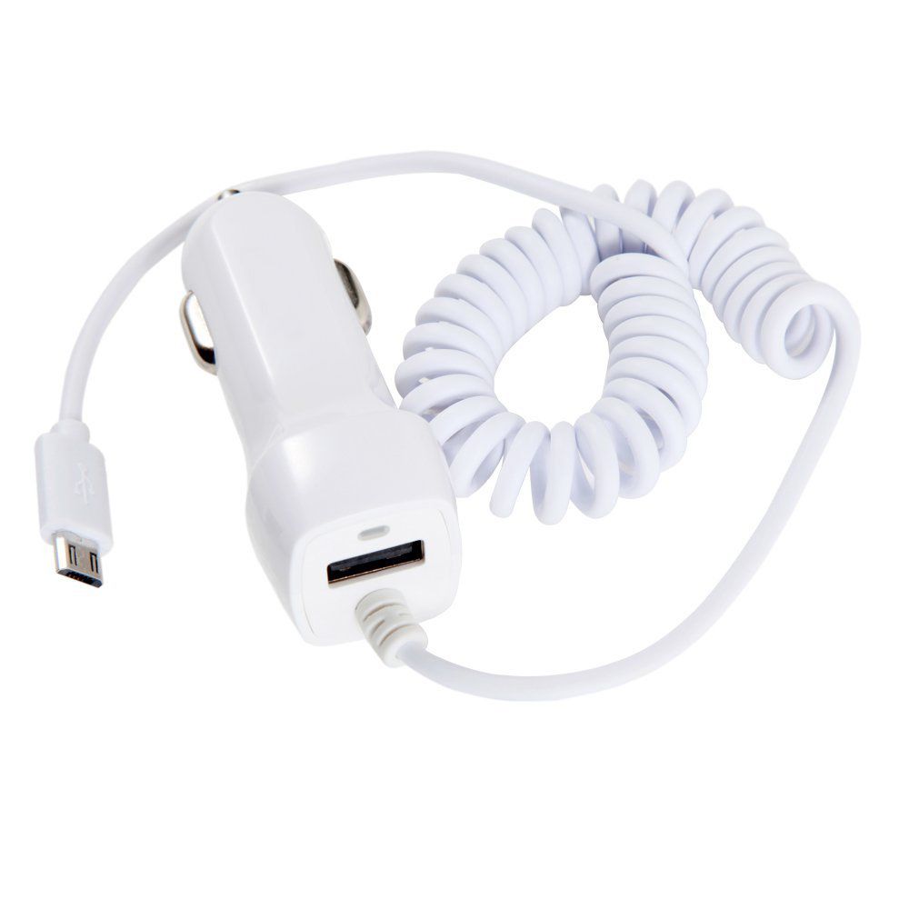 Ultra Fast Retractable Coiled Dual-Port Car Charger with Adapter and Cord
