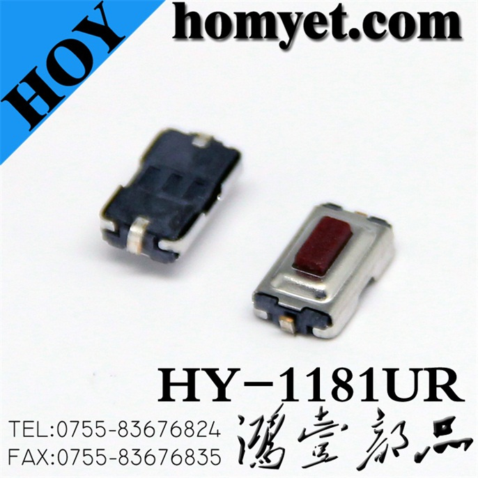 Square Red Button Sidepush Tact Switch with 4*3*1.5mm 2pin SMT Type (HY-1181UR)
