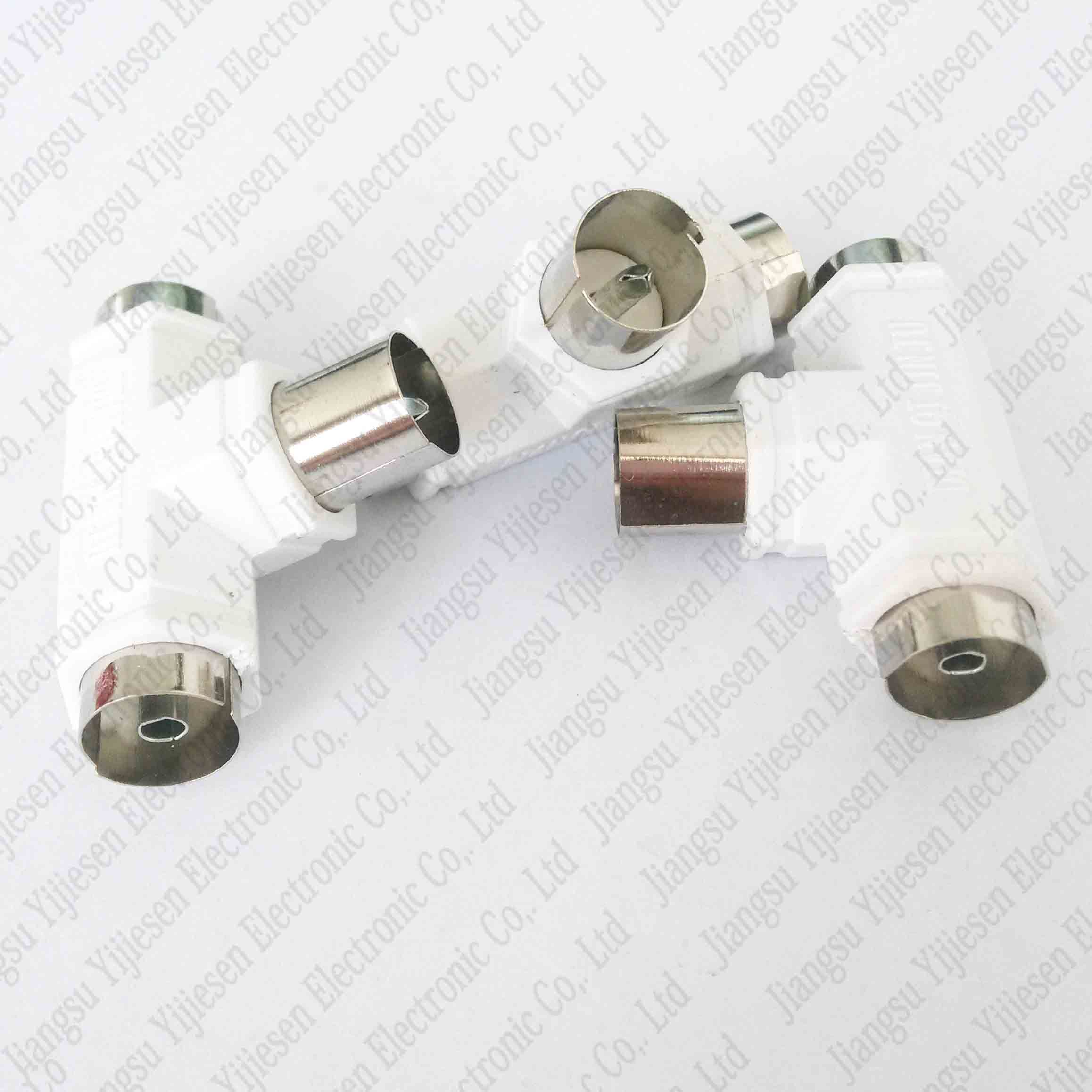 TV PAL 1 Male Plug to 2 Female Connector 3 Way T RF Coax Adapter Splitter