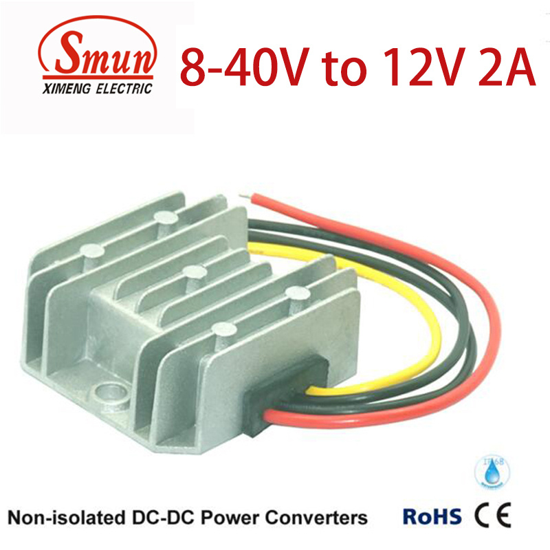 Non-Isolated 9V/12V/24V/36VDC to 12VDC 2A 24W DC Boost Buck Converter