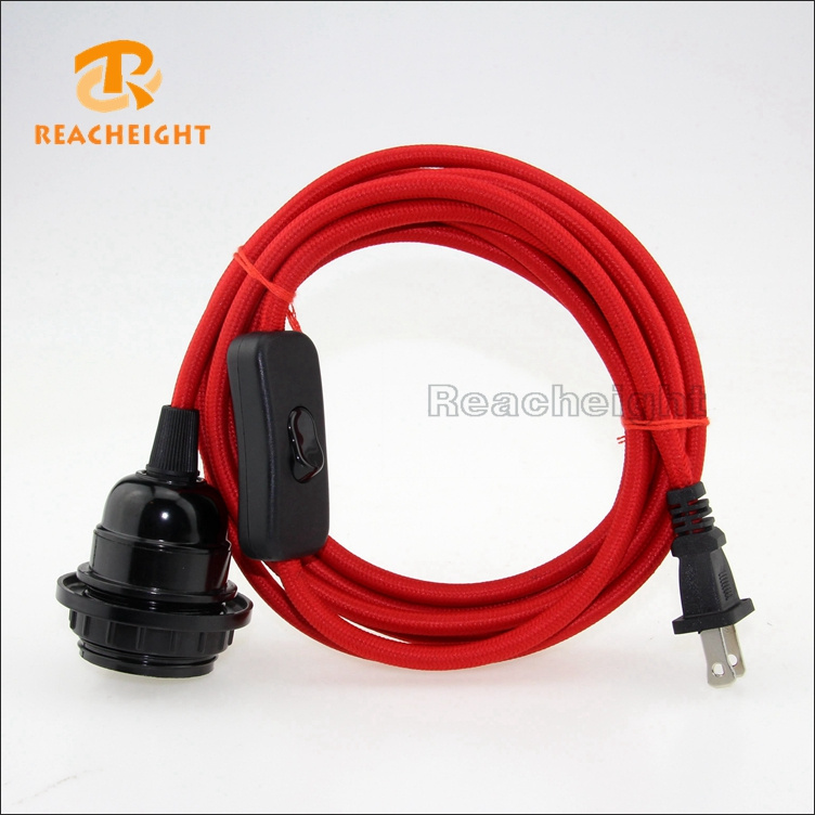 UL 2 Pin Plug Fabric Lamp Cord Set with Lampholder and Switch