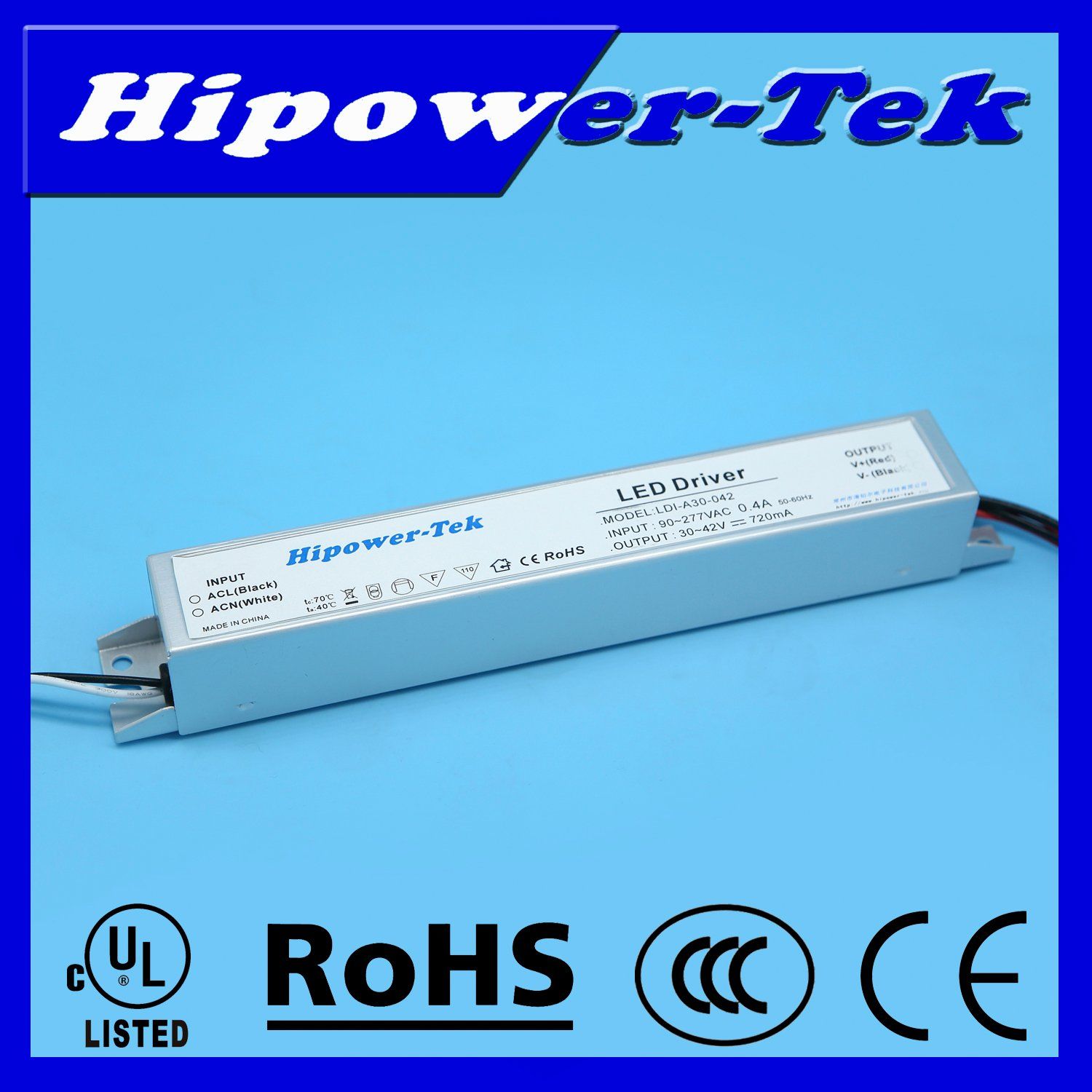 UL Listed 23W, 480mA, 48V Constant Current LED Driver with 0-10V Dimming