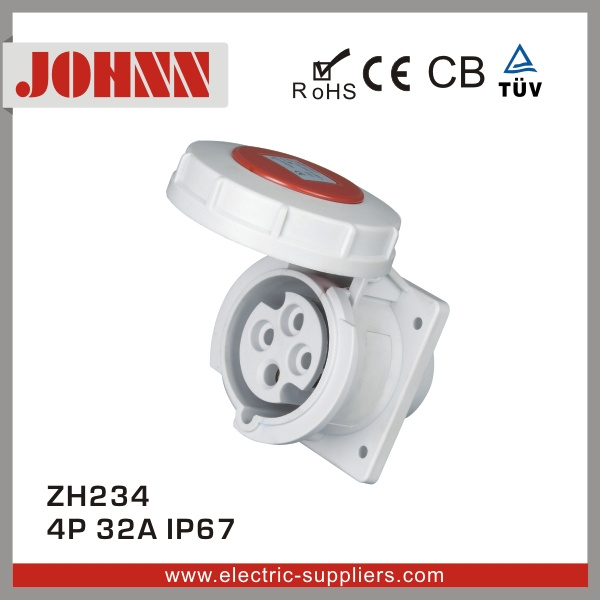 IP67 4p 32A Straight Panel Mounted Industial Socket