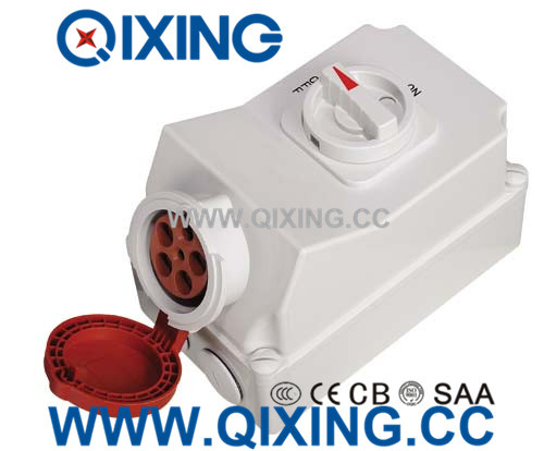 32A 5p Red IEC Socket with Switch