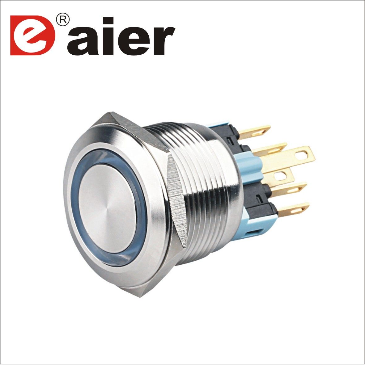 Black Aluminium Ring LED Lighted 22mm Metal Switch