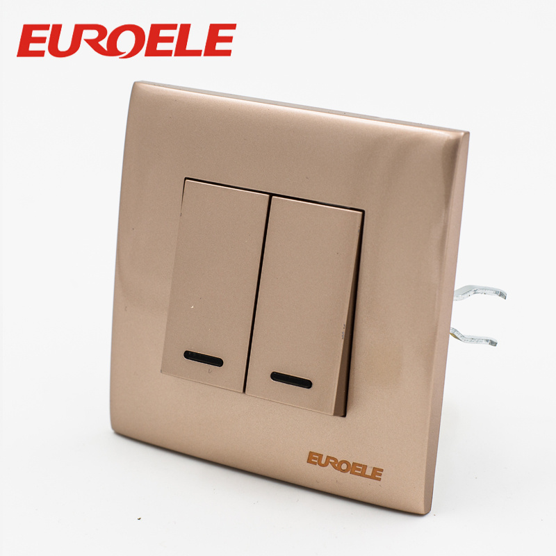 Gold Color PC 2 Gang Wall Switch with Light