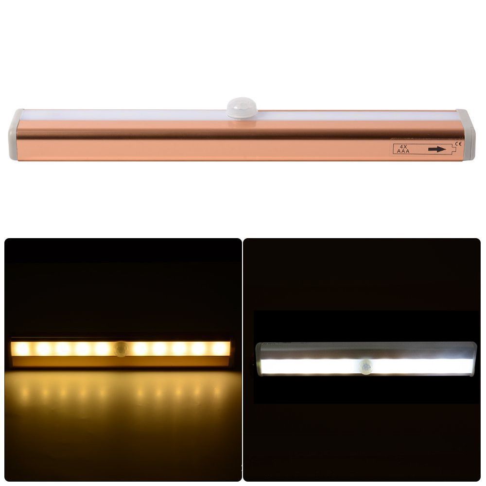 PIR Motion Sensor Drawer/Cabinet/Wardrobe Light Lamp 10 LED Battery Powered
