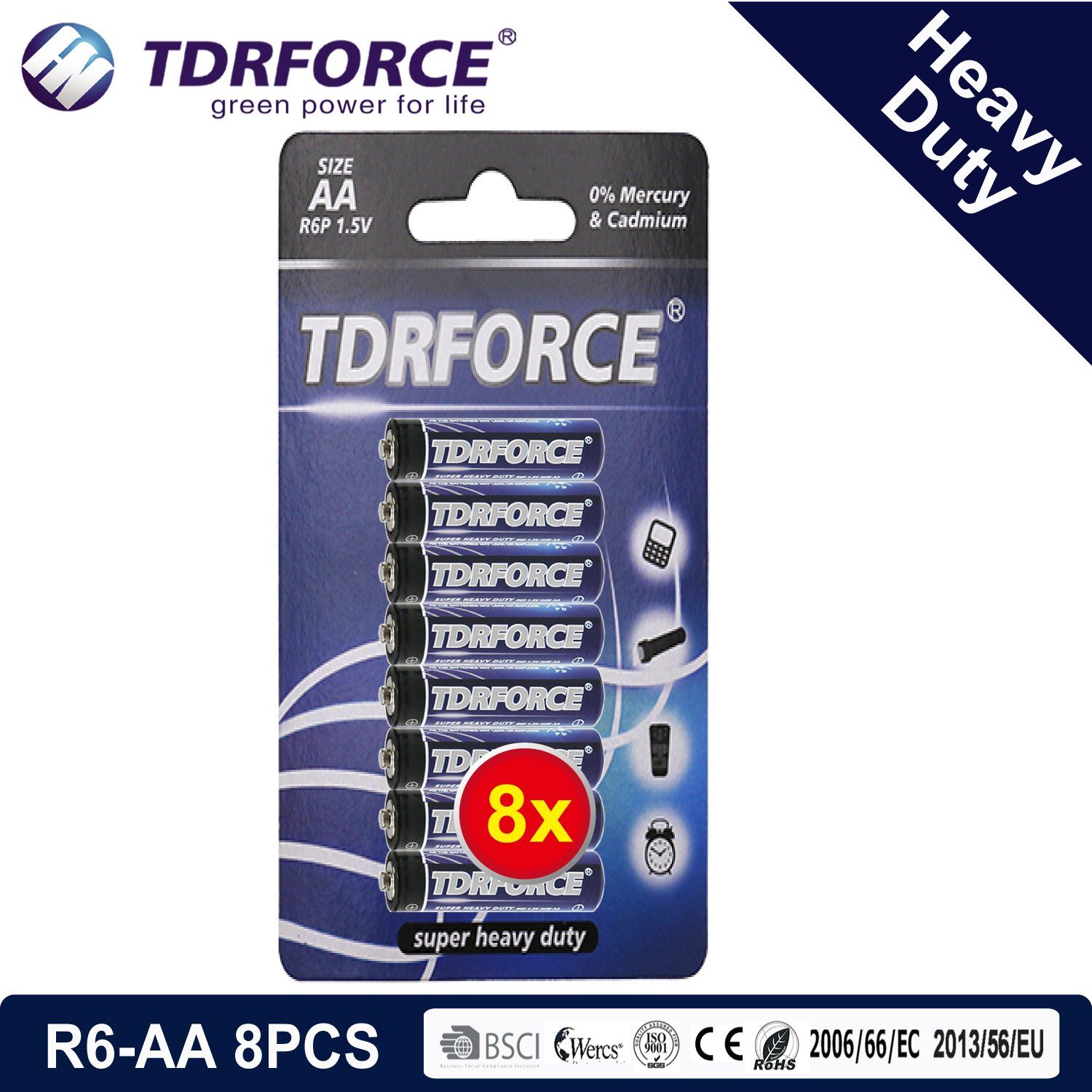 1.5V Heavy Duty Dry Battery with BSCI for Flashlight (R6-AA 8PCS)