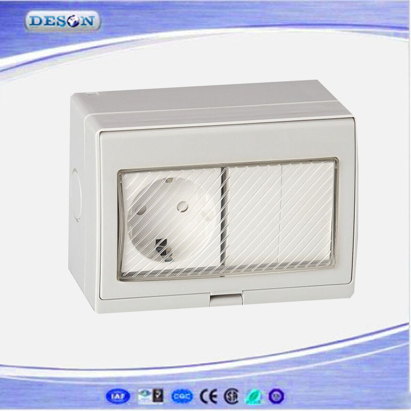 IP55 2 Gang Switch and 1 Gang Germany Socket Waterproof Wall Switch Socket