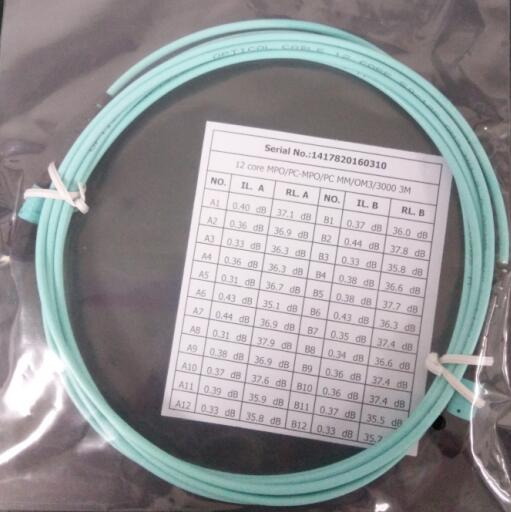 MPO-MPO Multimode Fiber Optical Patch Cord with Round Om3 Cable