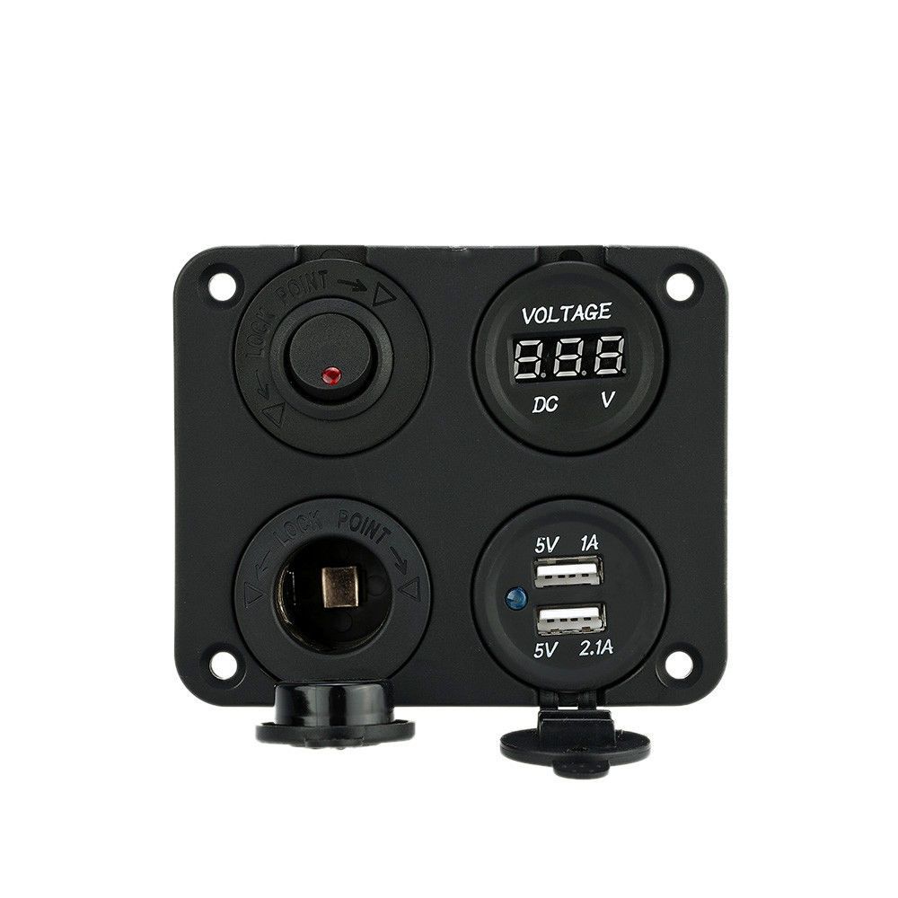 4 Hole Panel+Dual USB Socket+Voltmeter+Power Socket+ on-off Button Switch for Car Boat