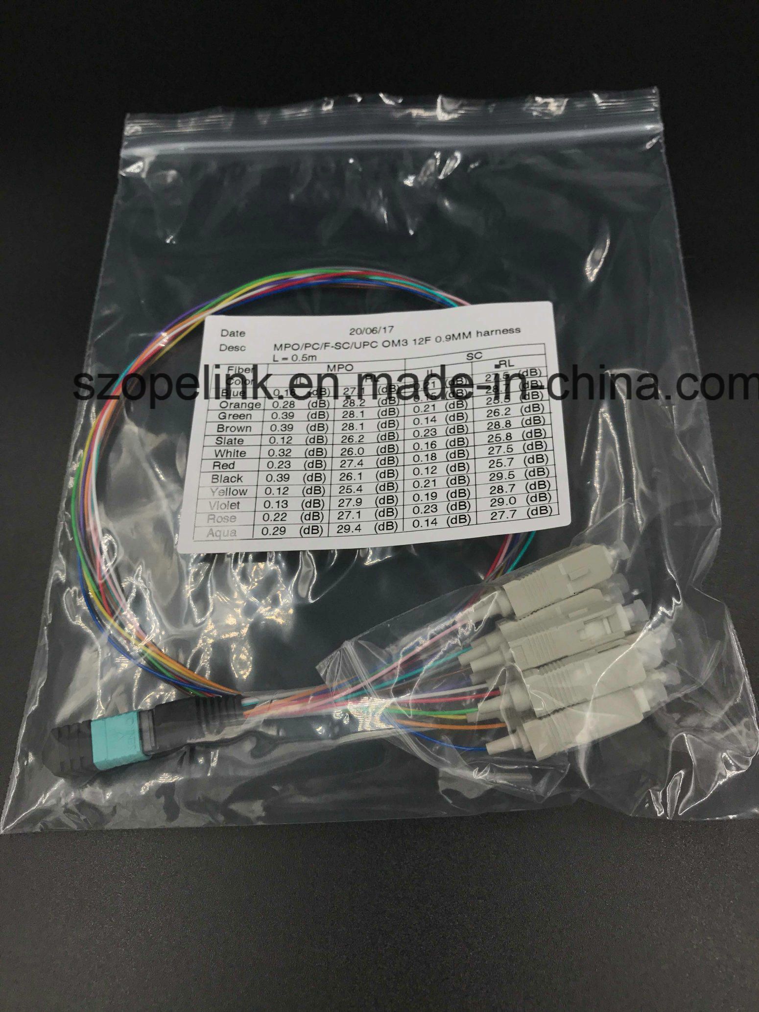 12 Core MPO-Sc Fiber Optic Patch Cord, mm, for Optical Fiber Communication Systems