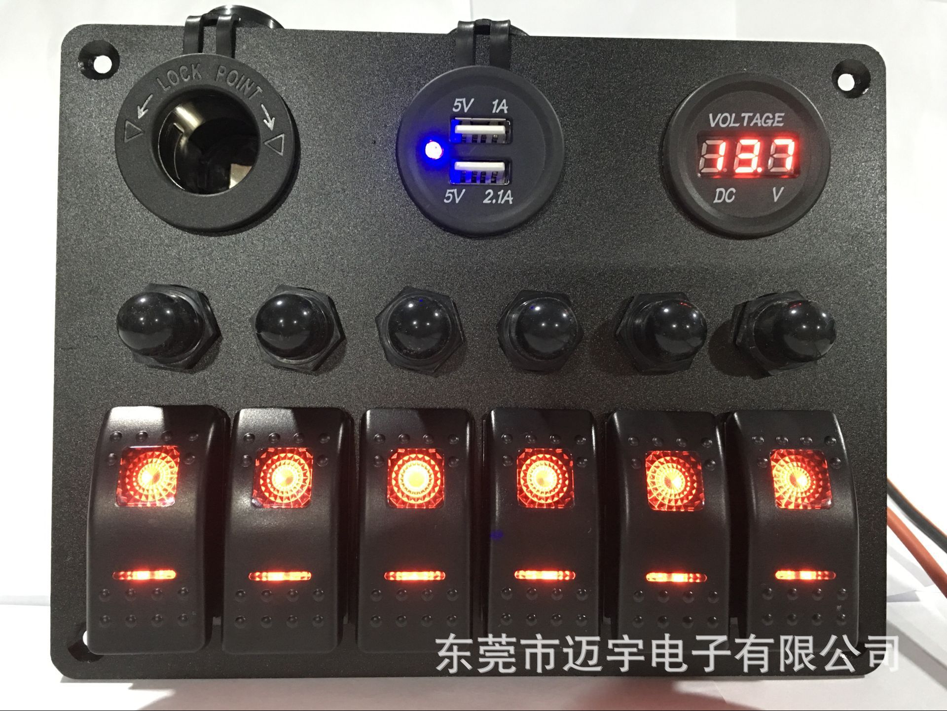 6 Gang LED Car Boat Carling Style Rocker Switch Panel 2 USB Socket Power Plug Voltmeter