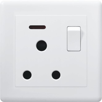 British Standard White 15A Switched Socket Outlet with Neon