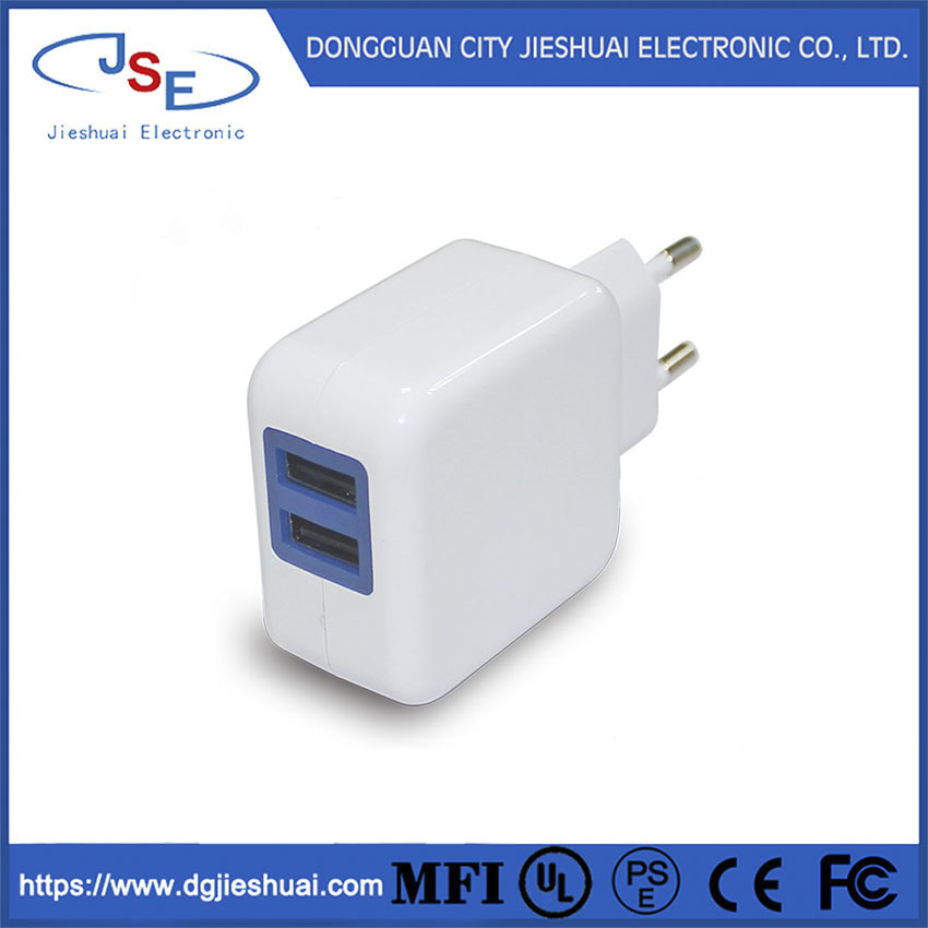 EU Plug Dual AC Wall Charger for Mobile Phone