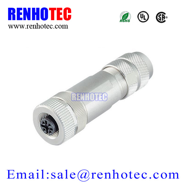 Metal Screw Wireable Connector 4pin M12 Female Plug