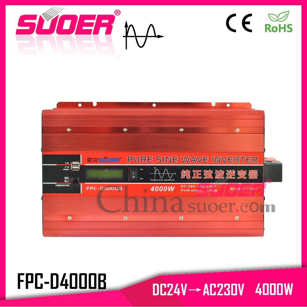 Suoer 4000W DC 24V to AC 230V Pure Sine Wave Inverter 4kw Power Inverter with LCD Display (FPC-D4000B)