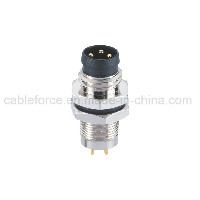 M8 3pin Male Panel Mount Connector for Industrial Automation with PCB Contacts