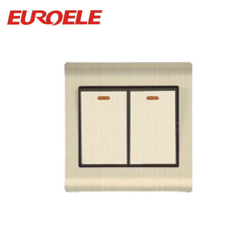 Aluminum Plate Brushed Champagne Gold 2 Gang Wall Switch