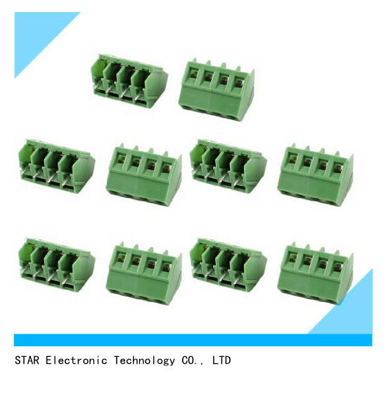 4 Pin 5mm 7.62mm Pitch 300V 10A PCB Mount Type Terminal Block Green