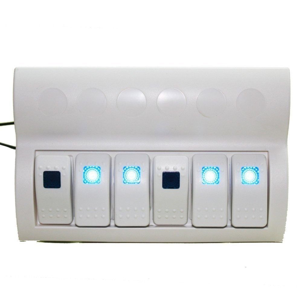 White 6 Gang Splashproof Waterproof Rocker Switch Panel for Boat/Marine/Caravan