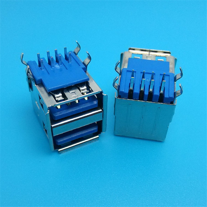Blue Plastic PBT 2.0 Female Dual DIP USB Connector
