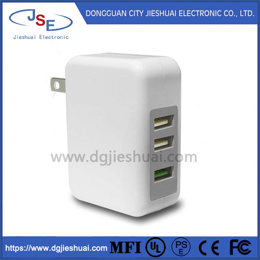 3 Port USB Wall Charger 25W Quick Charger 2.0, Portable Fast Charger Foldable Plug for Mobile Phone and Tablets