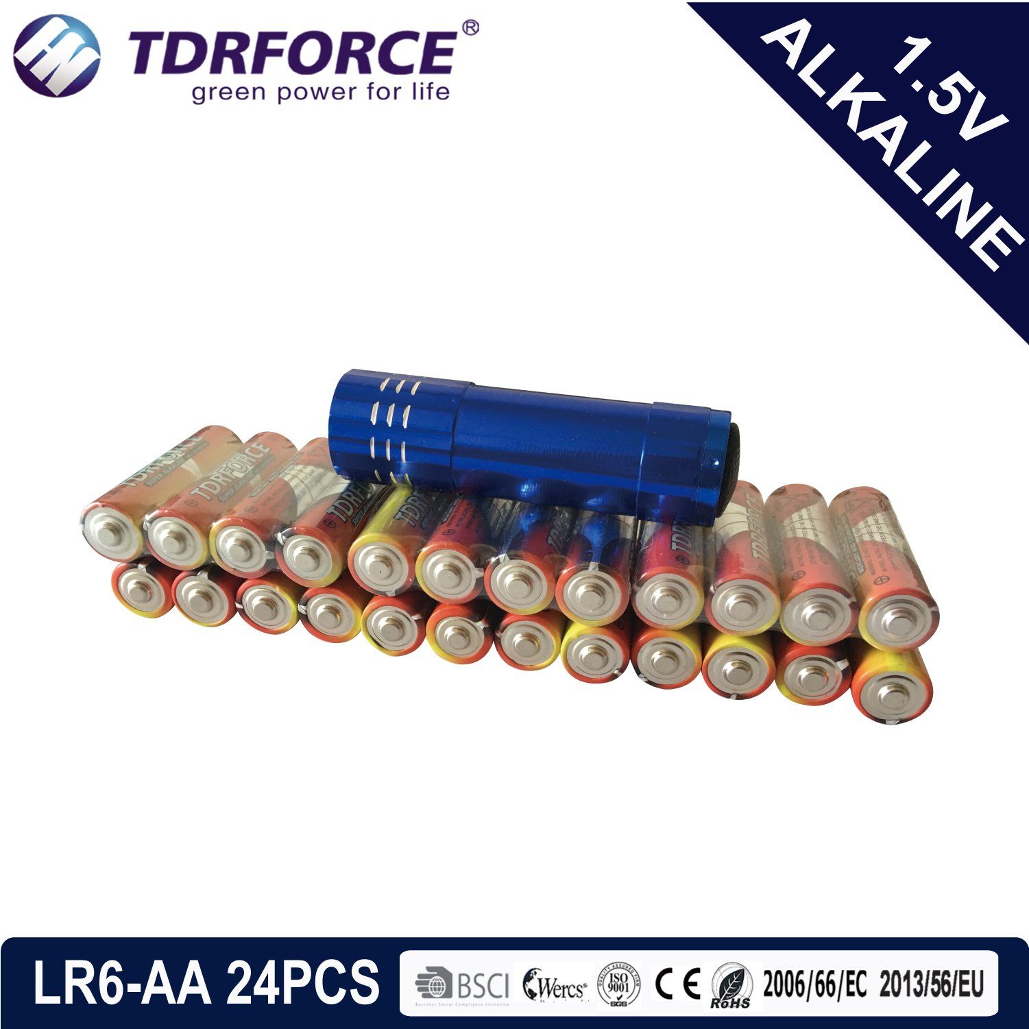 1.5volt Primary Dry Alkaline Battery with Ce/ISO with Promotional Gifts Torch 24PCS (LR6/AA Size)