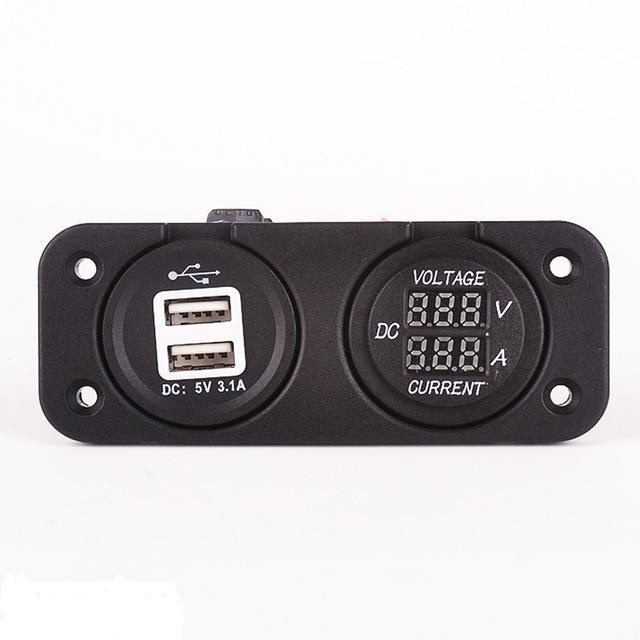 12V/24V Auto Car Dual USB Charger Port Cigarette Lighter Plug Adapter Splitter Socket +Voltmeter+Ammeter