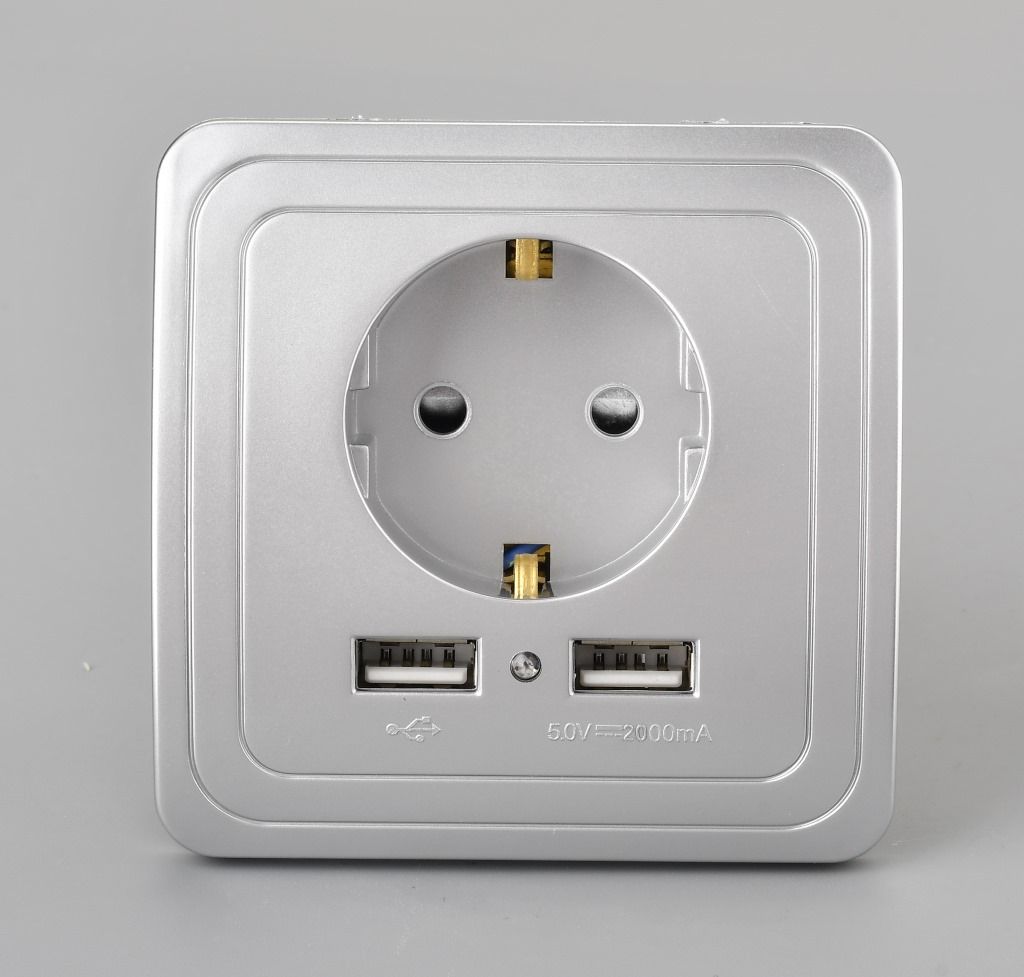 USB Wall Socket Plug European Schuko Electrical Wall Socket