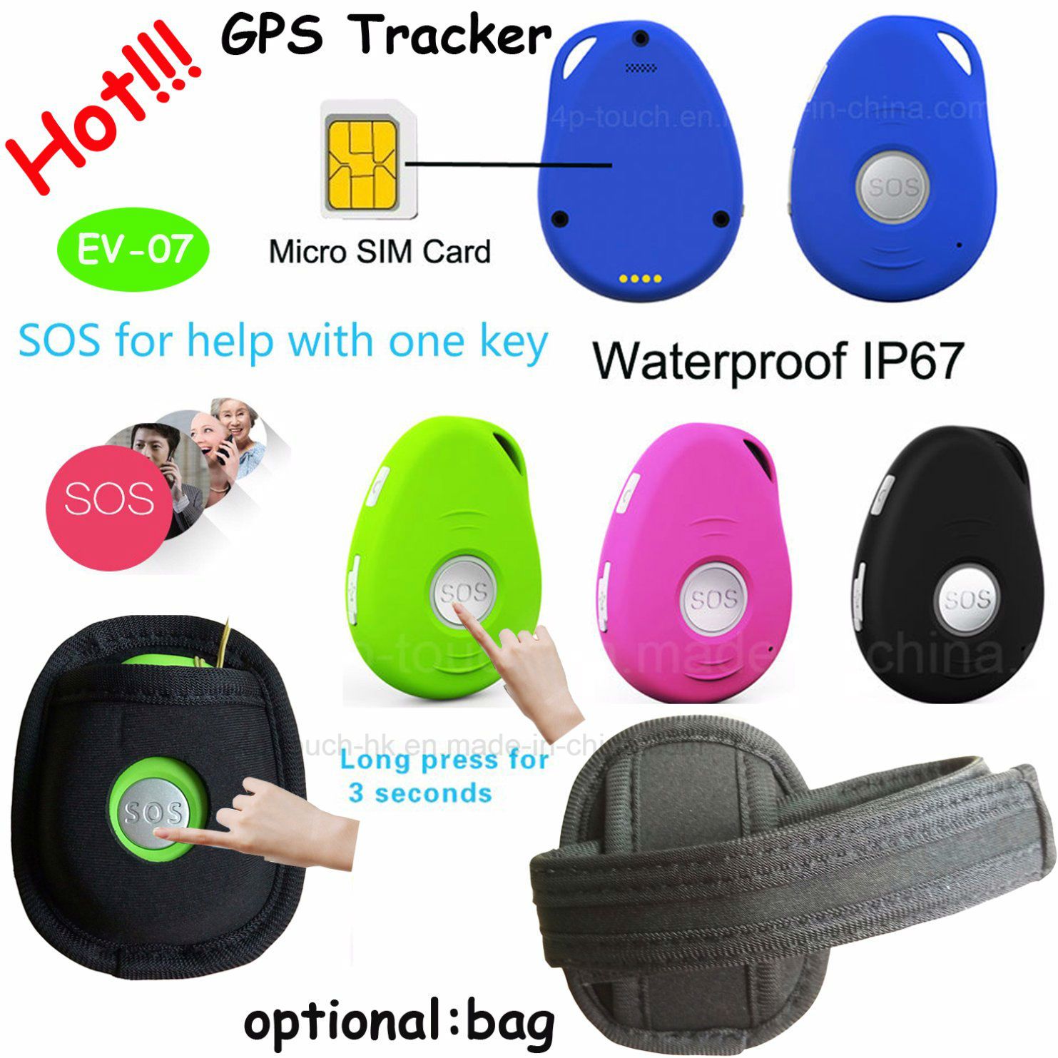 IP66 Waterproof Mini GPS Tracker for Kids/Adults/Elderly EV07