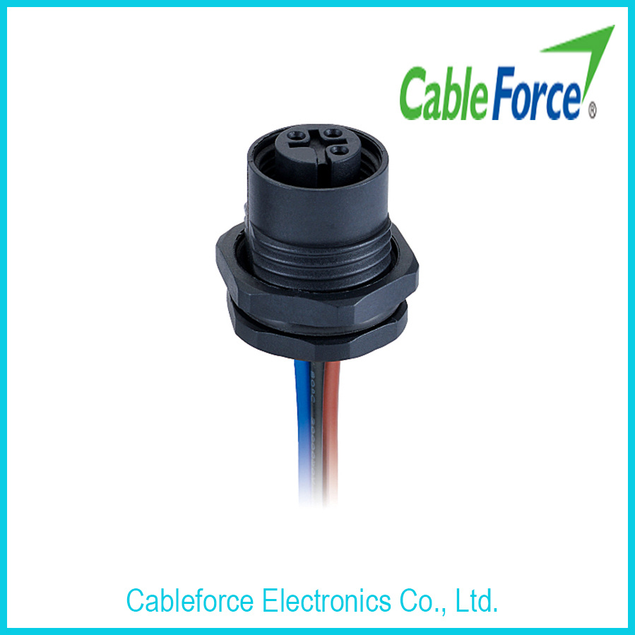 M12 3pin Female Connector Panel Front Mounting Waterproof Connector with Plastic Screw IP67 Rating