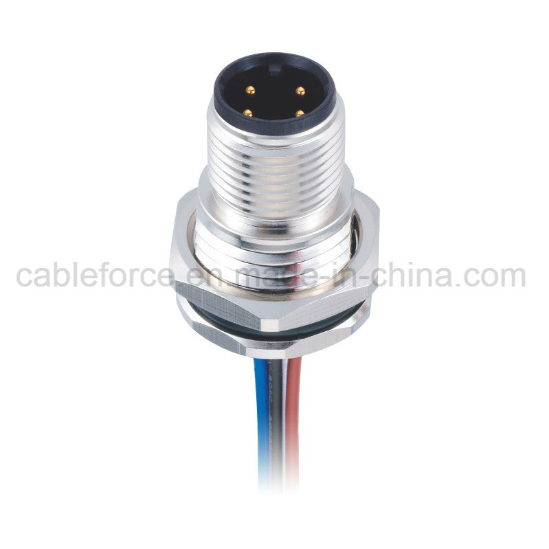 M12 4 Pins Male Straight Panel Mount Connector for Sensor and Actuators with Wires