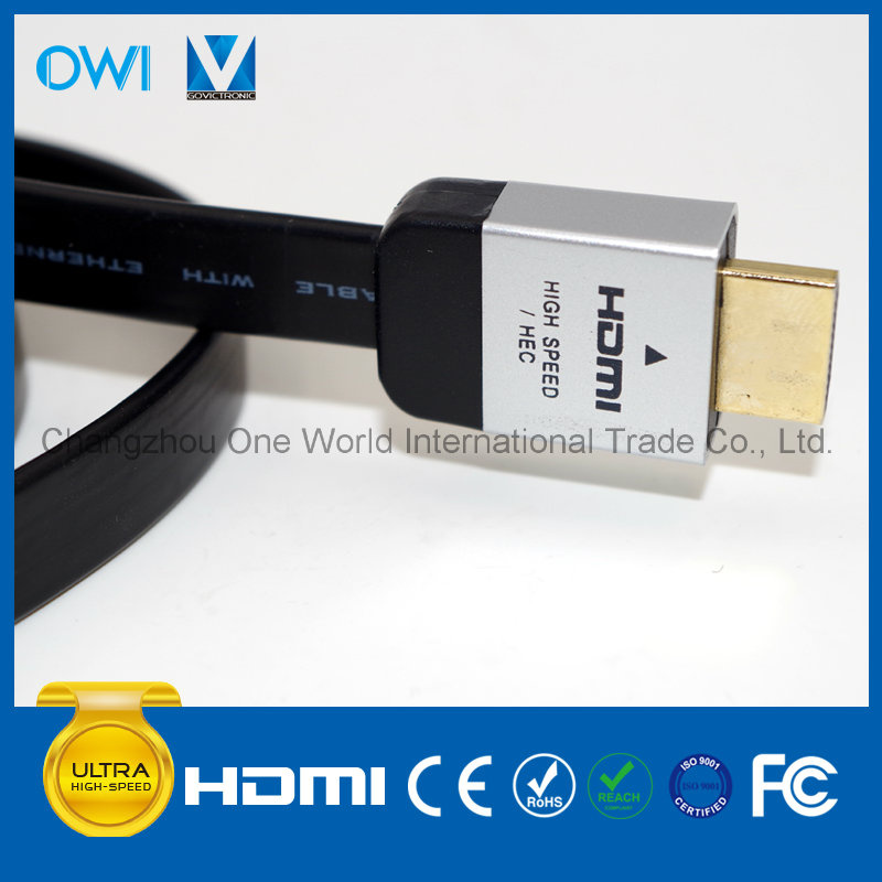 Flat HDMI 19 Pin Plug-Plug Cable for 4K & HDTV with Sliver Plug