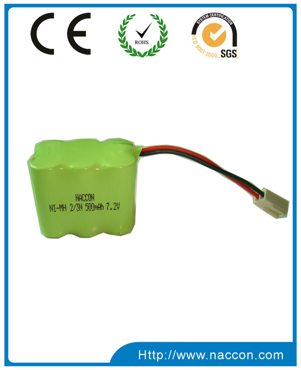 2/3AAA 500mAh 7.2V Rechargeable NiMH Battery Pack