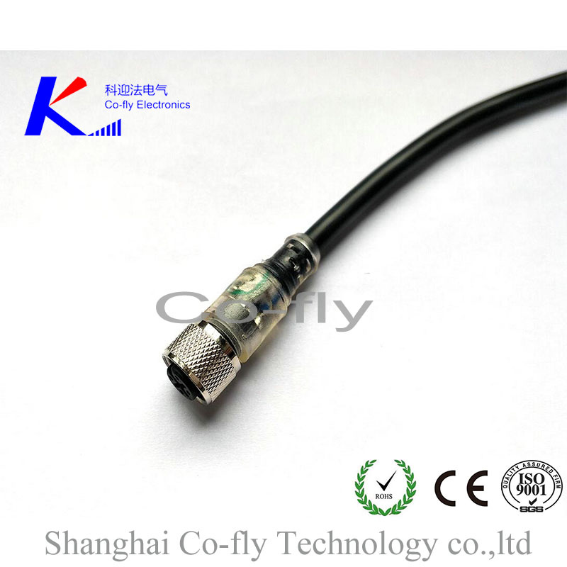 M12 LED Indicator Female Waterproof IP67 IP68 Molded Cable Connector