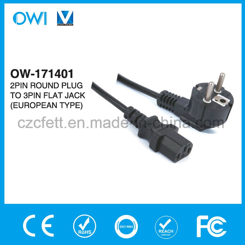 2pin Round Plug to 3pin Flat Jack Power Cord European Type