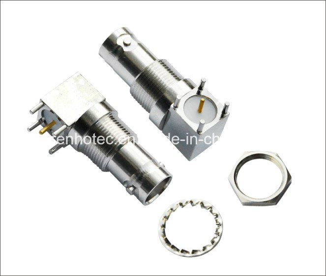 R/a DIP Type Metal Body BNC Female PCB Mounting Connector