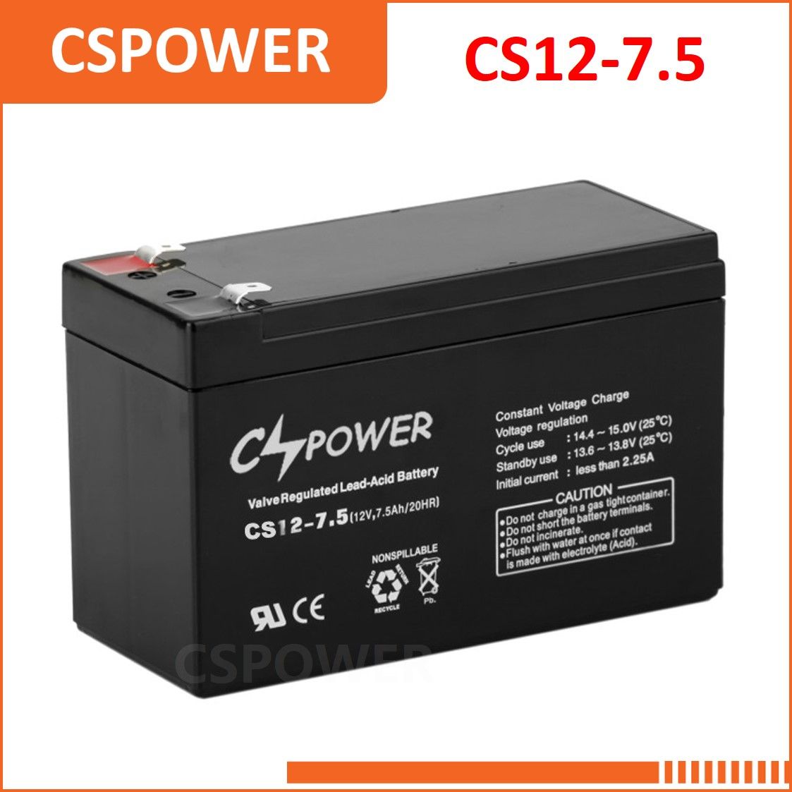 Cpower 12V7.5ah Rechargeable SLA Battery for E-Toys CS12-7.5D