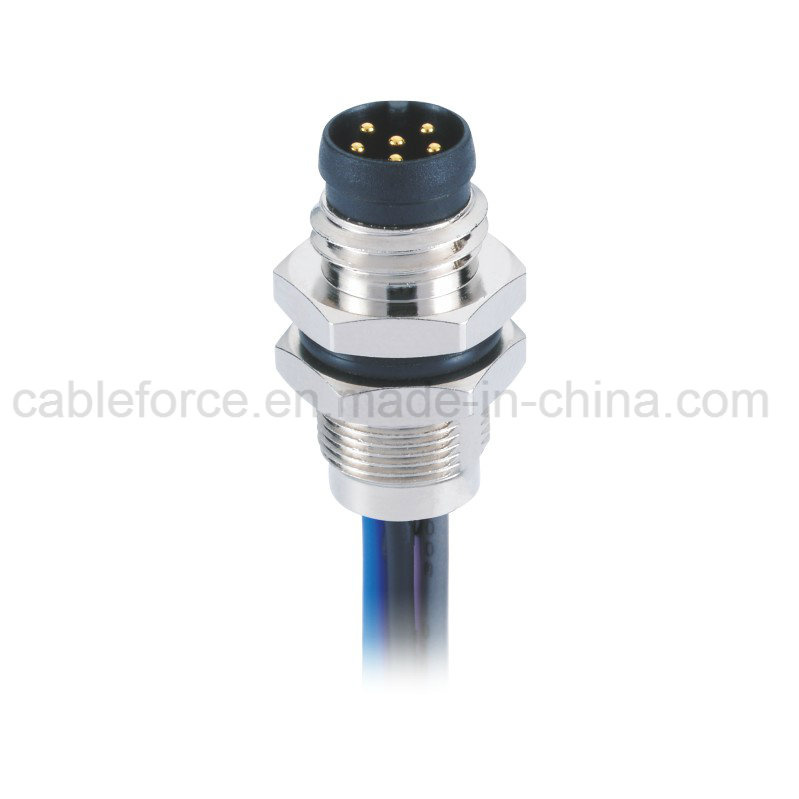 M8 6pin Male Rear Fastened Panel Mount Connector with Wires